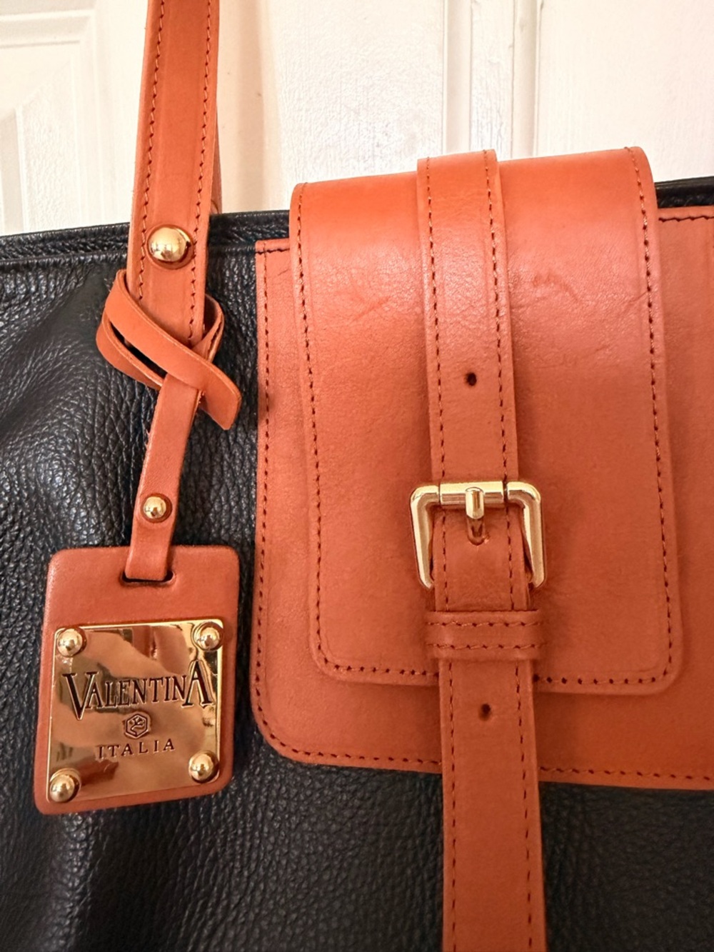 Valentina Black Tote with Brown Leather Accents - Picture 4 of 8